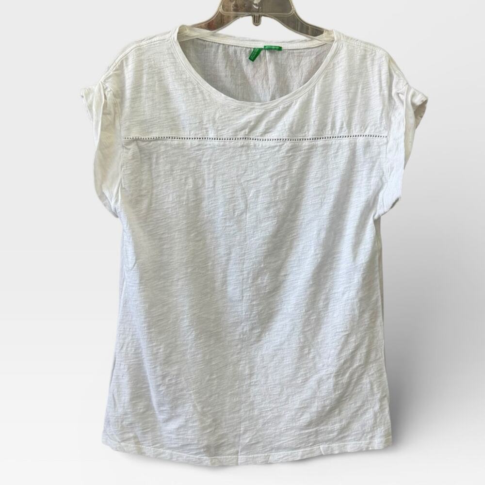 United Colors Benetton Linen Top Size Large White Beachy Minimalist Coastal Chic